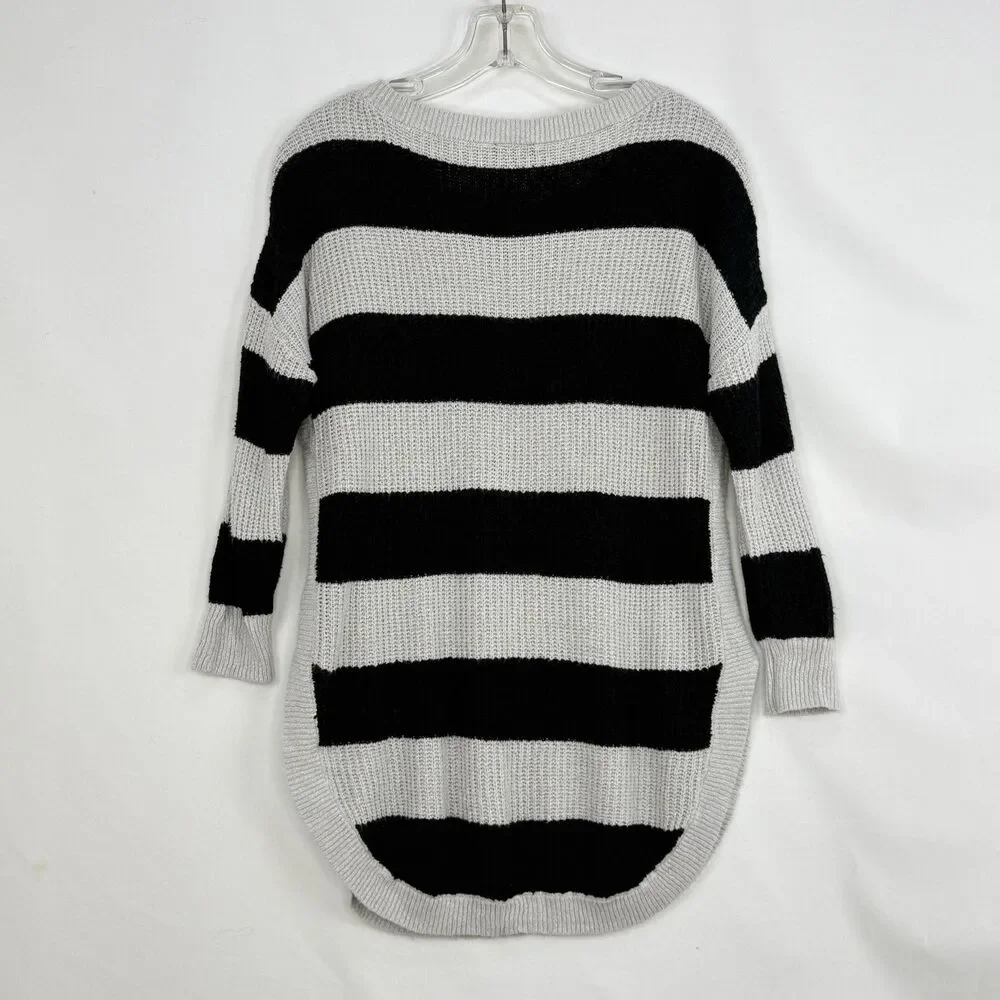 Express S Petite Black Gray Knit Sweater Dress Tunic 3/4 Sleeve High Low Hem